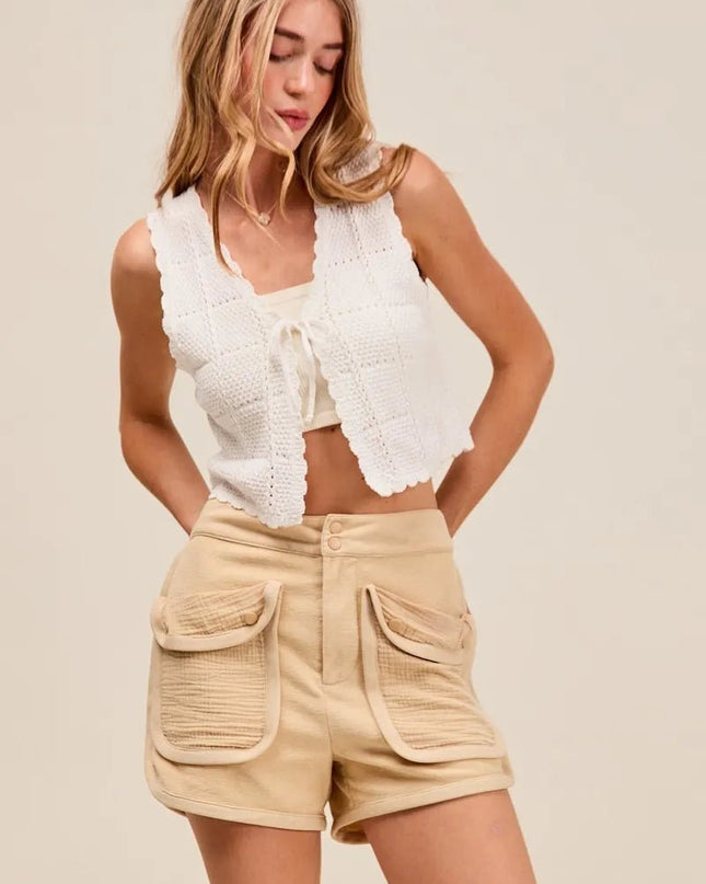 SO ME Mineral Washed Terry High Rise Cargo Shorts - Sleekdenim.com