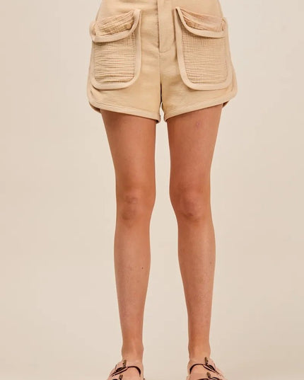 SO ME Mineral Washed Terry High Rise Cargo Shorts - Sleekdenim.com