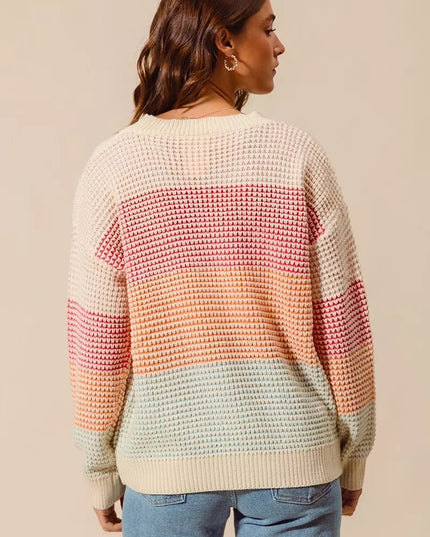 SO ME Multi Color Block Long Sleeve Sweater - Sleekdenim.com