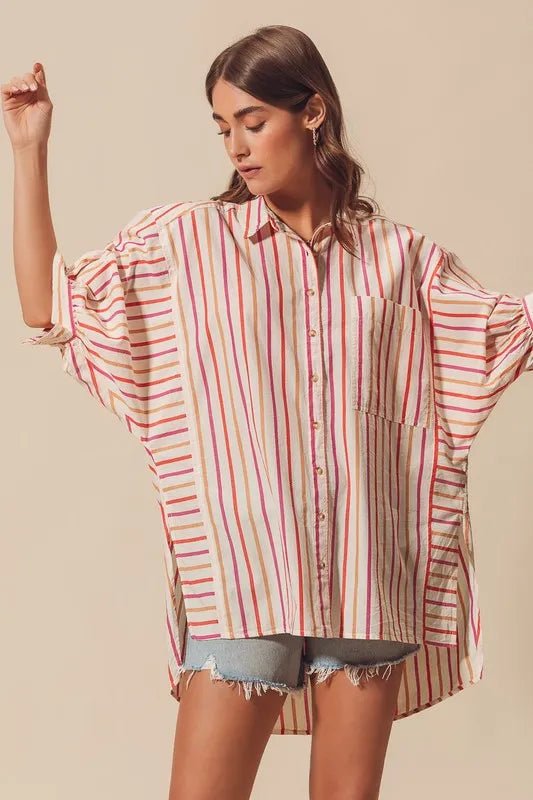 SO ME Multicolored Stripe Button Down Shirt - Sleekdenim.com