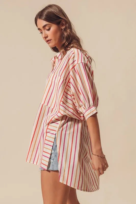 SO ME Multicolored Stripe Button Down Shirt - Sleekdenim.com