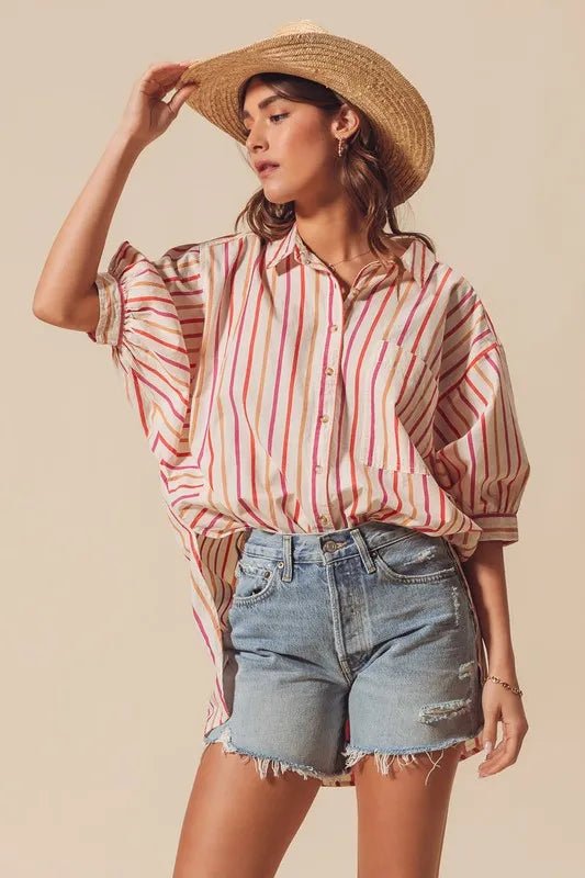 SO ME Multicolored Stripe Button Down Shirt - Sleekdenim.com