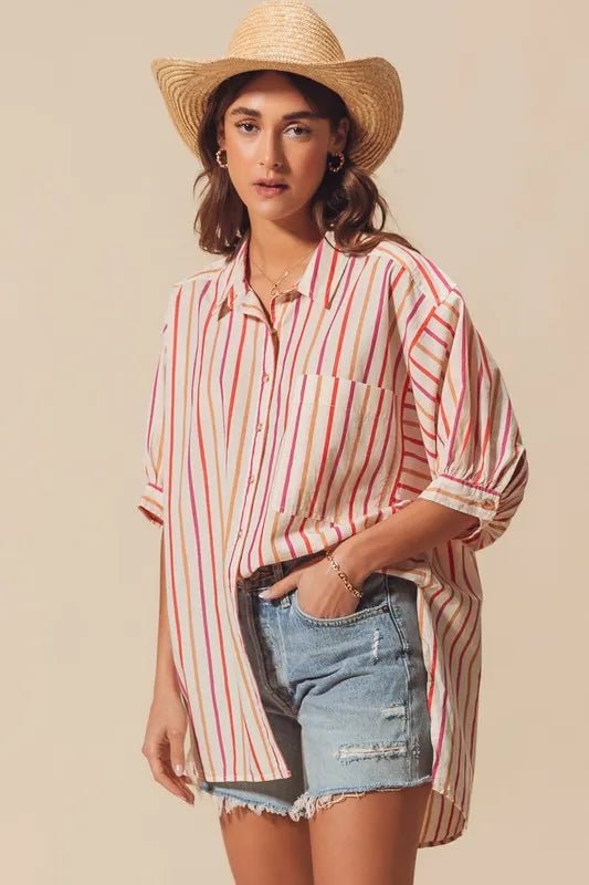 SO ME Multicolored Stripe Button Down Shirt - Sleekdenim.com