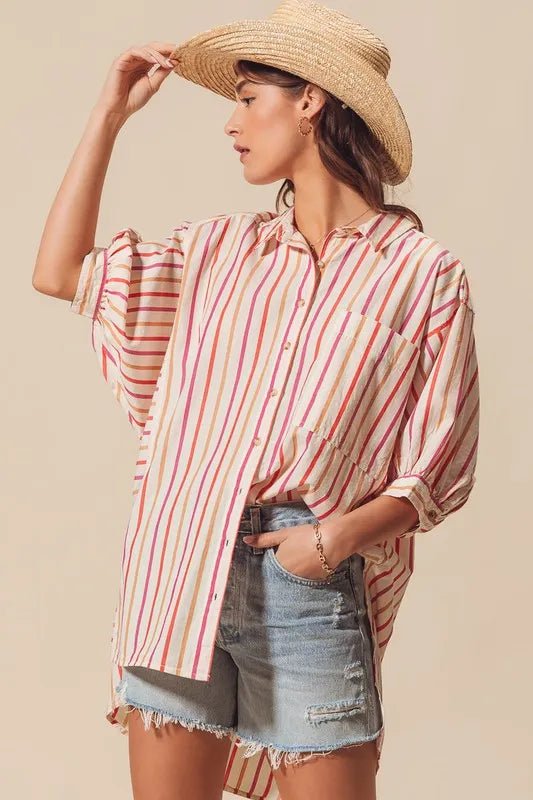 SO ME Multicolored Stripe Button Down Shirt - Sleekdenim.com