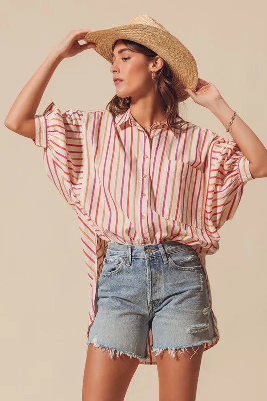 SO ME Multicolored Stripe Button Down Shirt - Sleekdenim.com