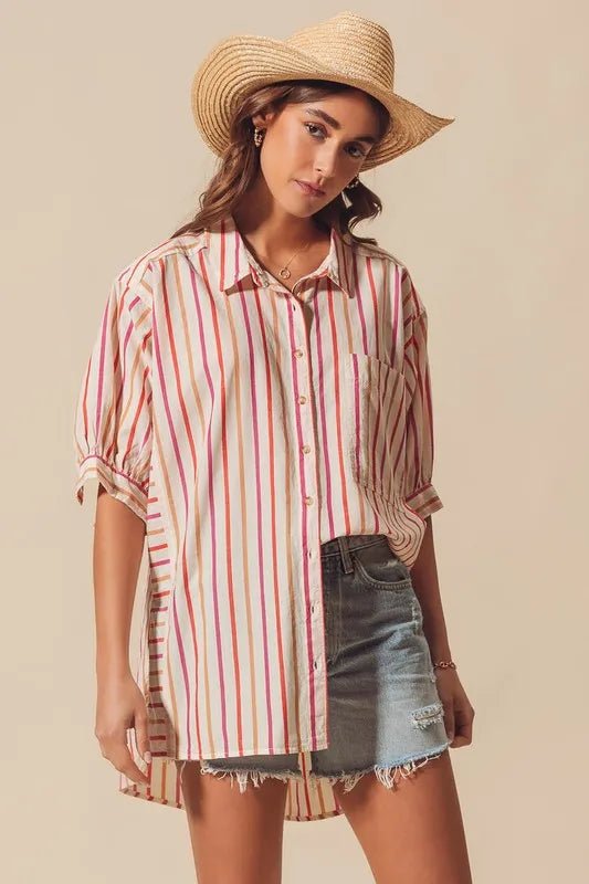 SO ME Multicolored Stripe Button Down Shirt - Sleekdenim.com