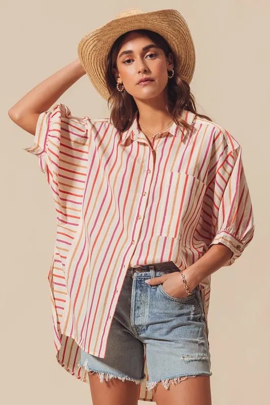 SO ME Multicolored Stripe Button Down Shirt - Sleekdenim.com