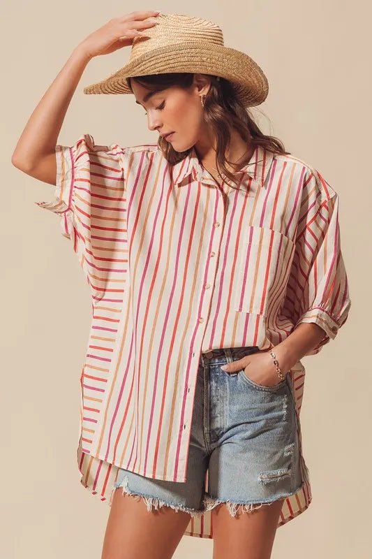 SO ME Multicolored Stripe Button Down Shirt - Sleekdenim.com