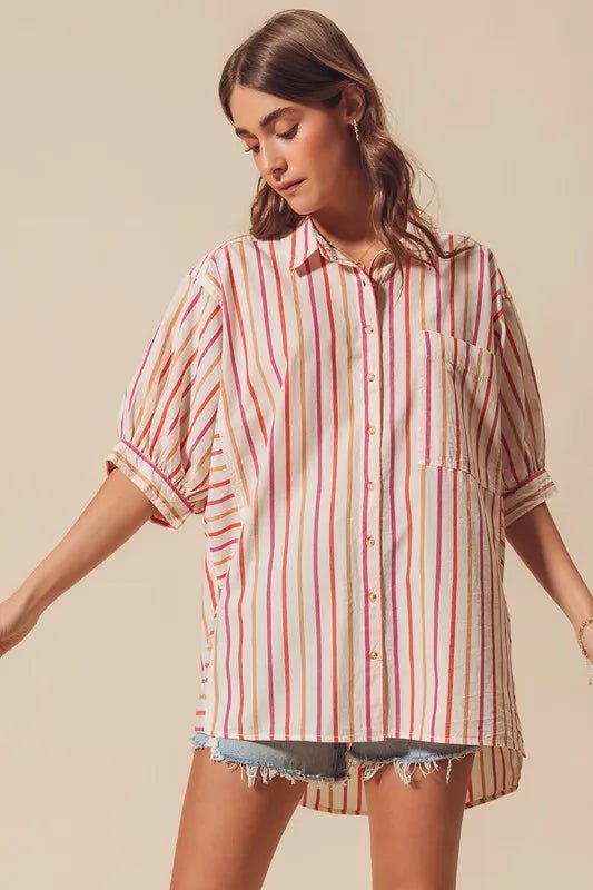 SO ME Multicolored Stripe Button Down Shirt - Sleekdenim.com