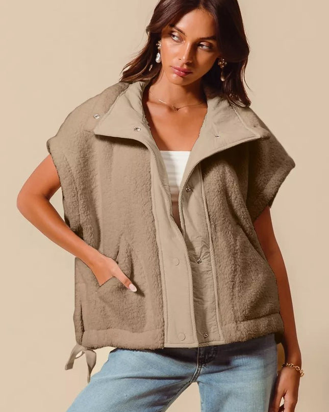 SO ME Over Sized Soft Sherpa Fur Sleeveless Vest Jacket - Sleekdenim.com