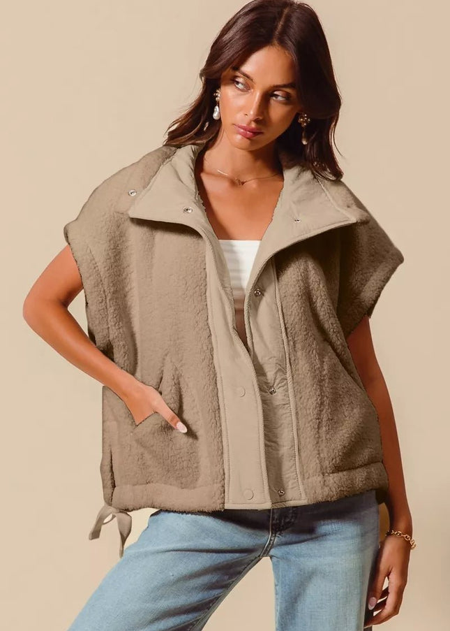 SO ME Over Sized Soft Sherpa Fur Sleeveless Vest Jacket - Sleekdenim.com
