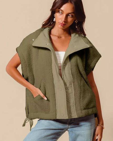 SO ME Over Sized Soft Sherpa Fur Sleeveless Vest Jacket - Sleekdenim.com