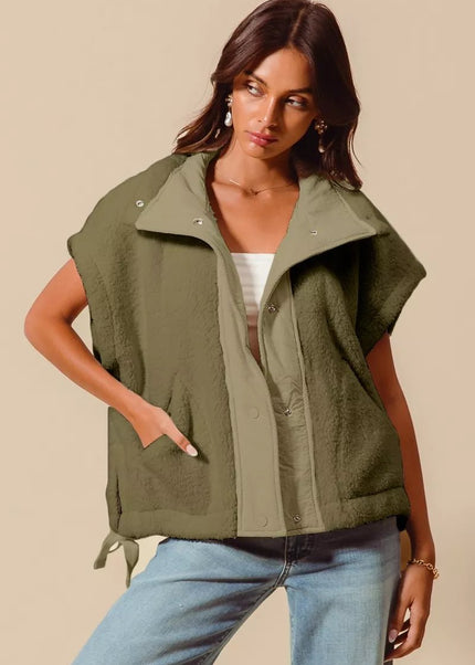 SO ME Over Sized Soft Sherpa Fur Sleeveless Vest Jacket - Sleekdenim.com