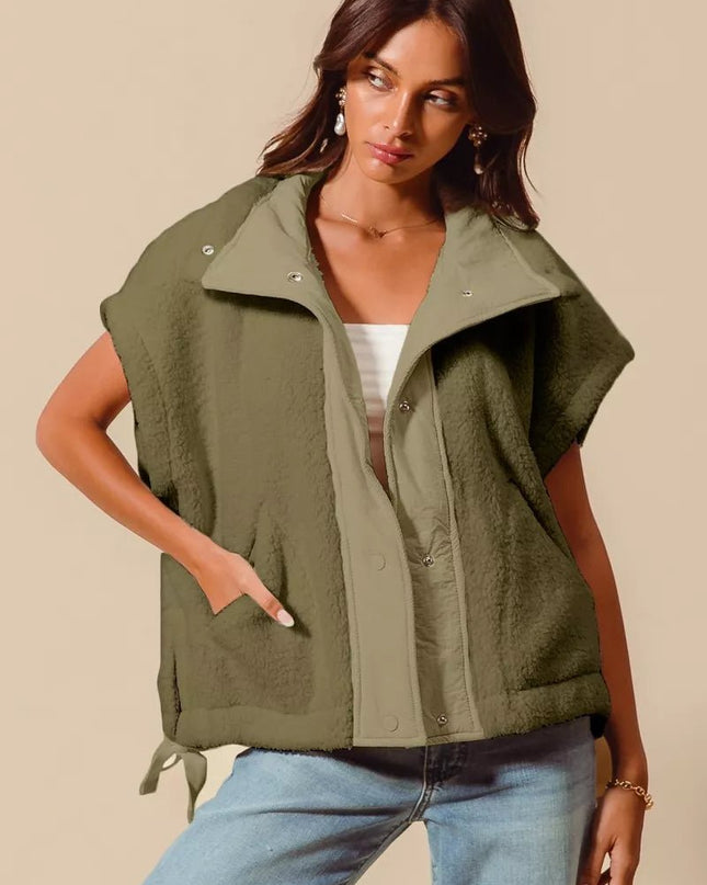 SO ME Over Sized Soft Sherpa Fur Sleeveless Vest Jacket - Sleekdenim.com