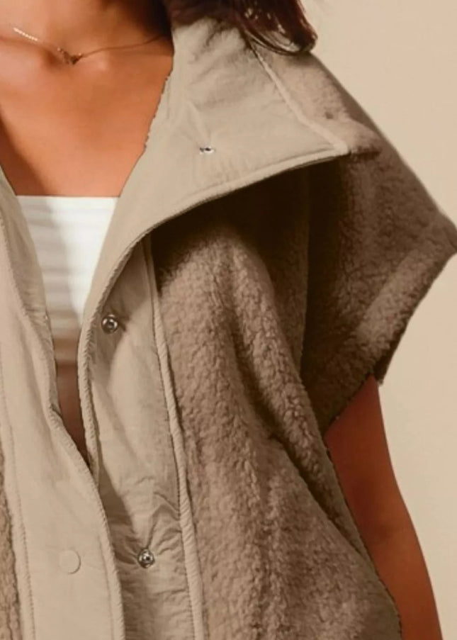 SO ME Over Sized Soft Sherpa Fur Sleeveless Vest Jacket - Sleekdenim.com