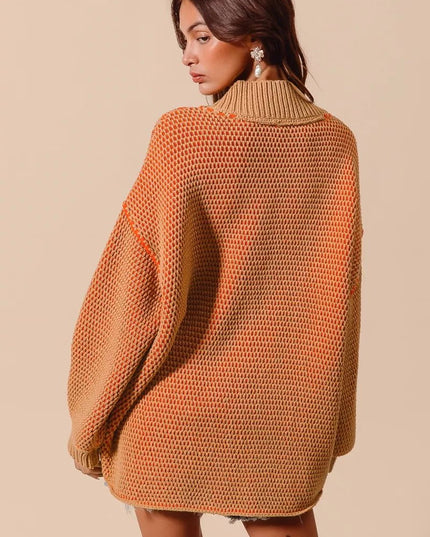 SO ME Oversized Two Tone Textured V Neck Sweater - Sleekdenim.com