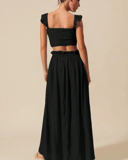 SO ME Smocked Top and Flowy Maxi Skirt Set - Sleekdenim.com