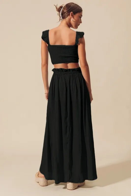 SO ME Smocked Top and Flowy Maxi Skirt Set - Sleekdenim.com