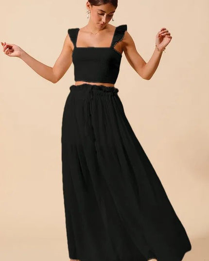 SO ME Smocked Top and Flowy Maxi Skirt Set - Sleekdenim.com