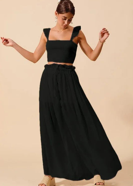 SO ME Smocked Top and Flowy Maxi Skirt Set - Sleekdenim.com