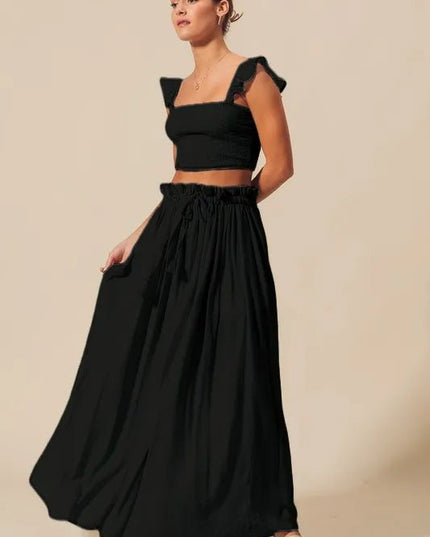 SO ME Smocked Top and Flowy Maxi Skirt Set - Sleekdenim.com