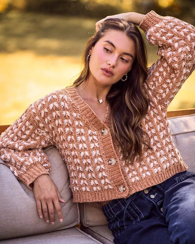 SO ME Soft Chenille Yarn Textur Button Sweater Cardigan - Sleekdenim.com