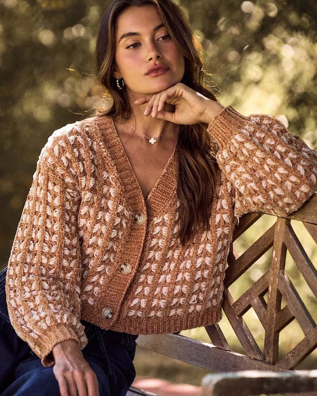 SO ME Soft Chenille Yarn Textur Button Sweater Cardigan - Sleekdenim.com