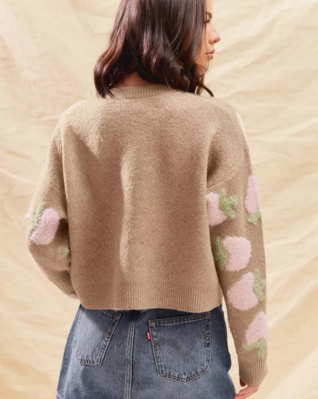 SO ME Strawberry Fruit All Over Button Sweater Cardigan - Sleekdenim.com