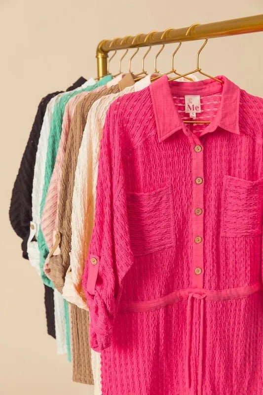 SO ME Textured Knit Button Front Romper - Sleekdenim.com