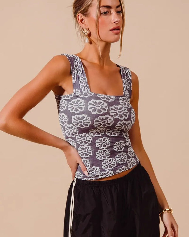 SO ME Two Tone Floral Seamless Tank Top - Sleekdenim.com