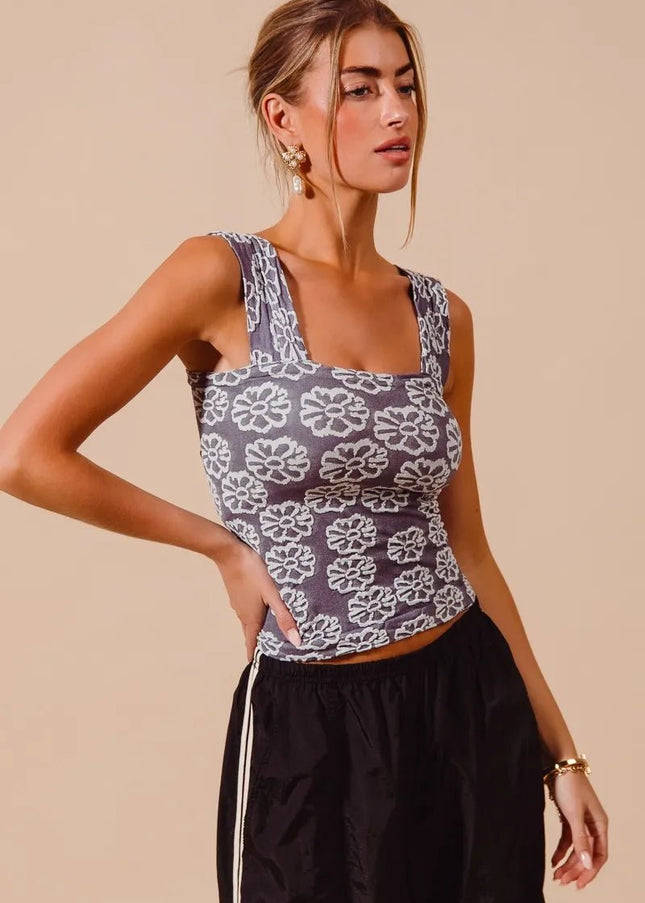 SO ME Two Tone Floral Seamless Tank Top - Sleekdenim.com