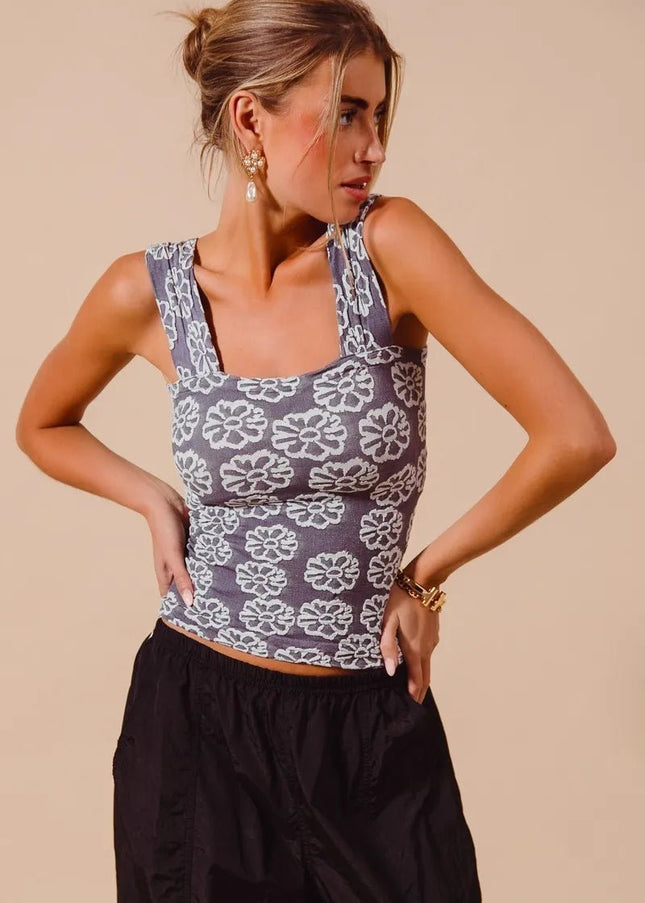 SO ME Two Tone Floral Seamless Tank Top - Sleekdenim.com