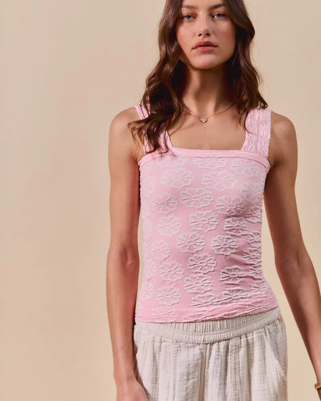 SO ME Two Tone Floral Seamless Tank Top - Sleekdenim.com