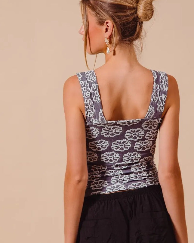 SO ME Two Tone Floral Seamless Tank Top - Sleekdenim.com