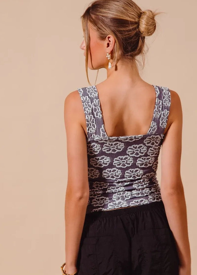 SO ME Two Tone Floral Seamless Tank Top - Sleekdenim.com