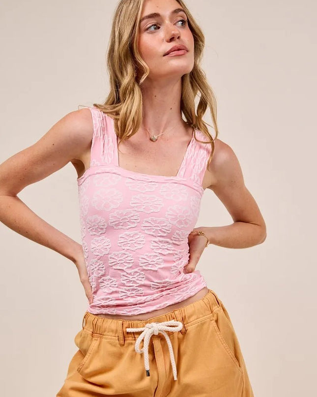 SO ME Two Tone Floral Seamless Tank Top - Sleekdenim.com