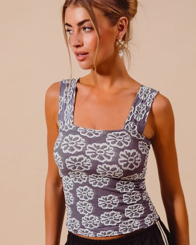 SO ME Two Tone Floral Seamless Tank Top - Sleekdenim.com