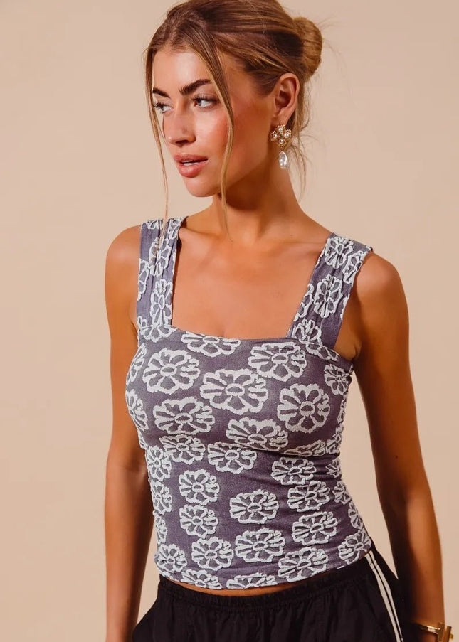 SO ME Two Tone Floral Seamless Tank Top - Sleekdenim.com