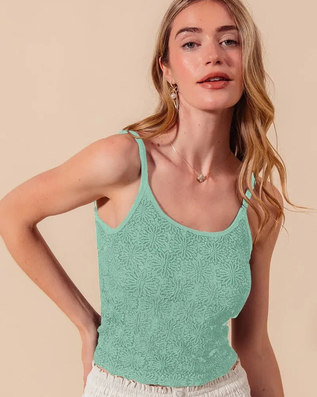 SO ME Two Tone Floral Seamless Tank Top - Sleekdenim.com