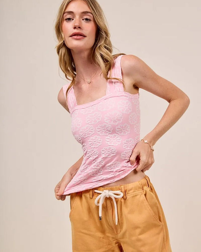 SO ME Two Tone Floral Seamless Tank Top - Sleekdenim.com