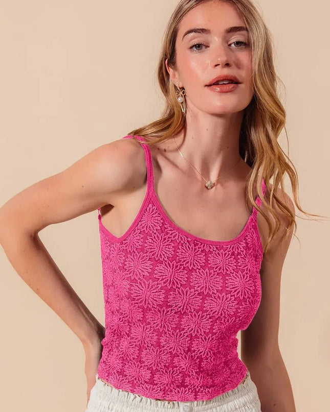 SO ME Two Tone Floral Seamless Tank Top - Sleekdenim.com