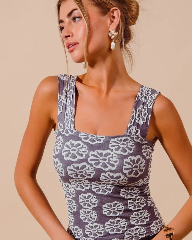 SO ME Two Tone Floral Seamless Tank Top - Sleekdenim.com