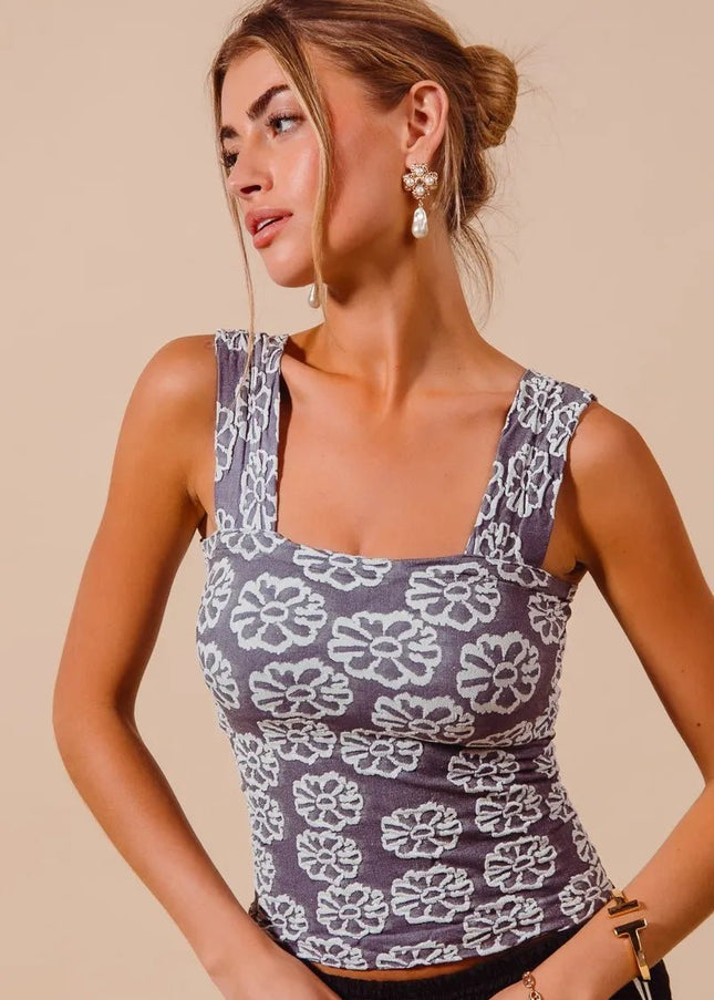 SO ME Two Tone Floral Seamless Tank Top - Sleekdenim.com