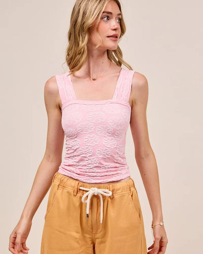 SO ME Two Tone Floral Seamless Tank Top - Sleekdenim.com