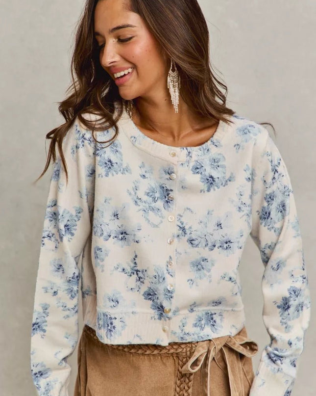 SO ME Vintage Floral Print Button Down Sweater Cardigan - Sleekdenim.com