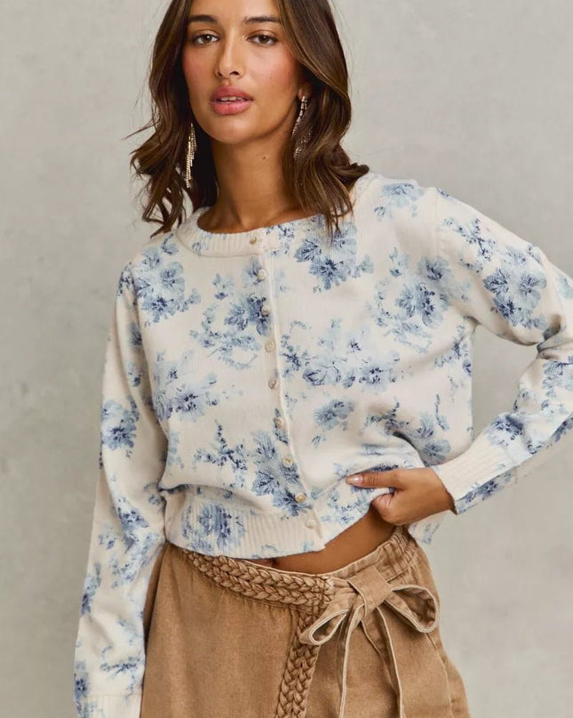 SO ME Vintage Floral Print Button Down Sweater Cardigan - Sleekdenim.com