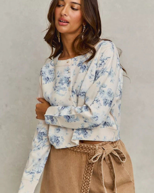 SO ME Vintage Floral Print Button Down Sweater Cardigan - Sleekdenim.com