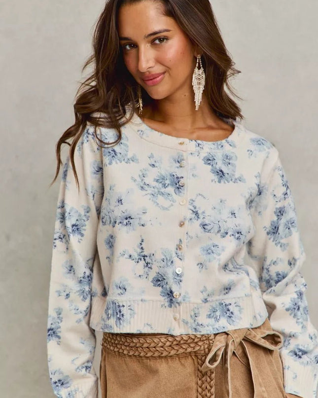 SO ME Vintage Floral Print Button Down Sweater Cardigan - Sleekdenim.com