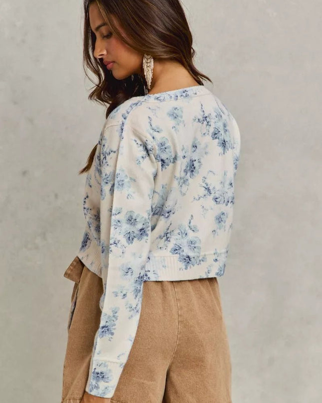 SO ME Vintage Floral Print Button Down Sweater Cardigan - Sleekdenim.com