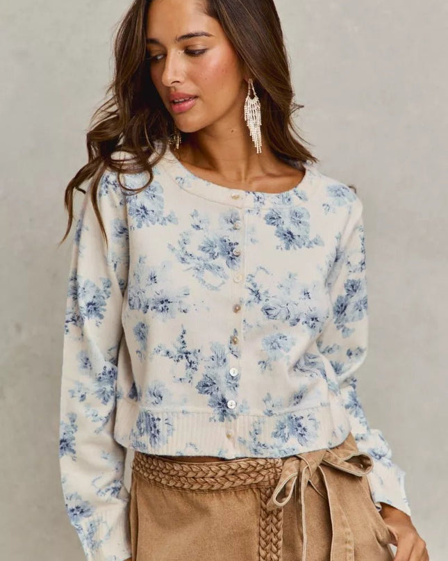 SO ME Vintage Floral Print Button Down Sweater Cardigan - Sleekdenim.com